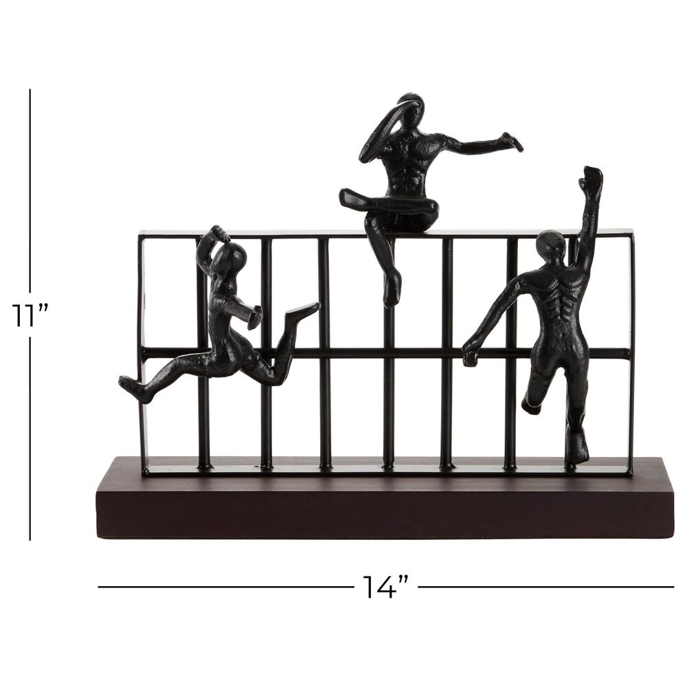 Maple and Jade 10&quot; Human with Rectangular Frame Sculpture in Ebony Black, , large