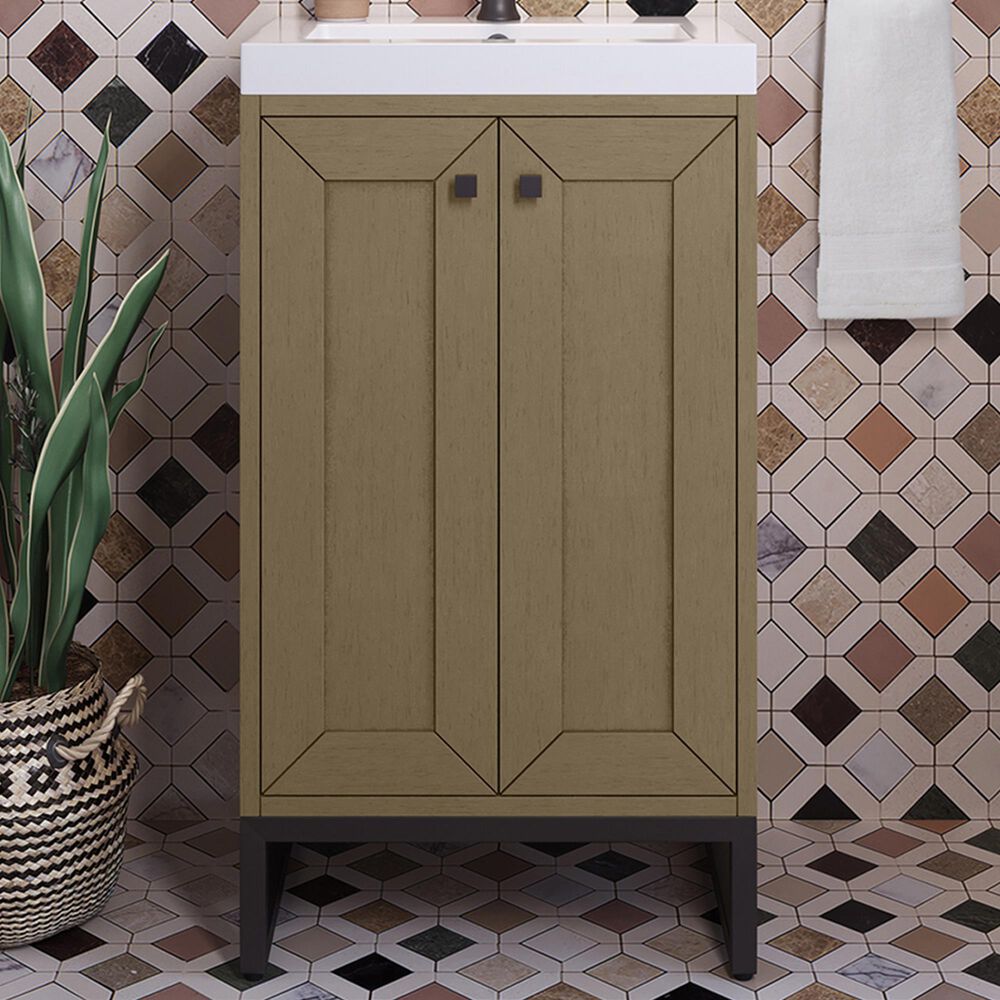 James Martin Vanities Chianti 20" Single Bathroom Vanity in Walnut Whisper and Brushed Nickel with 2 cm White Glossy Composite Stone Top and Rectangular Sink, , large