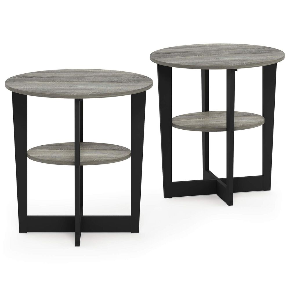 HOMLUX Jaya Oval End Table in French Oak Grey and Black (Set of 2), , large