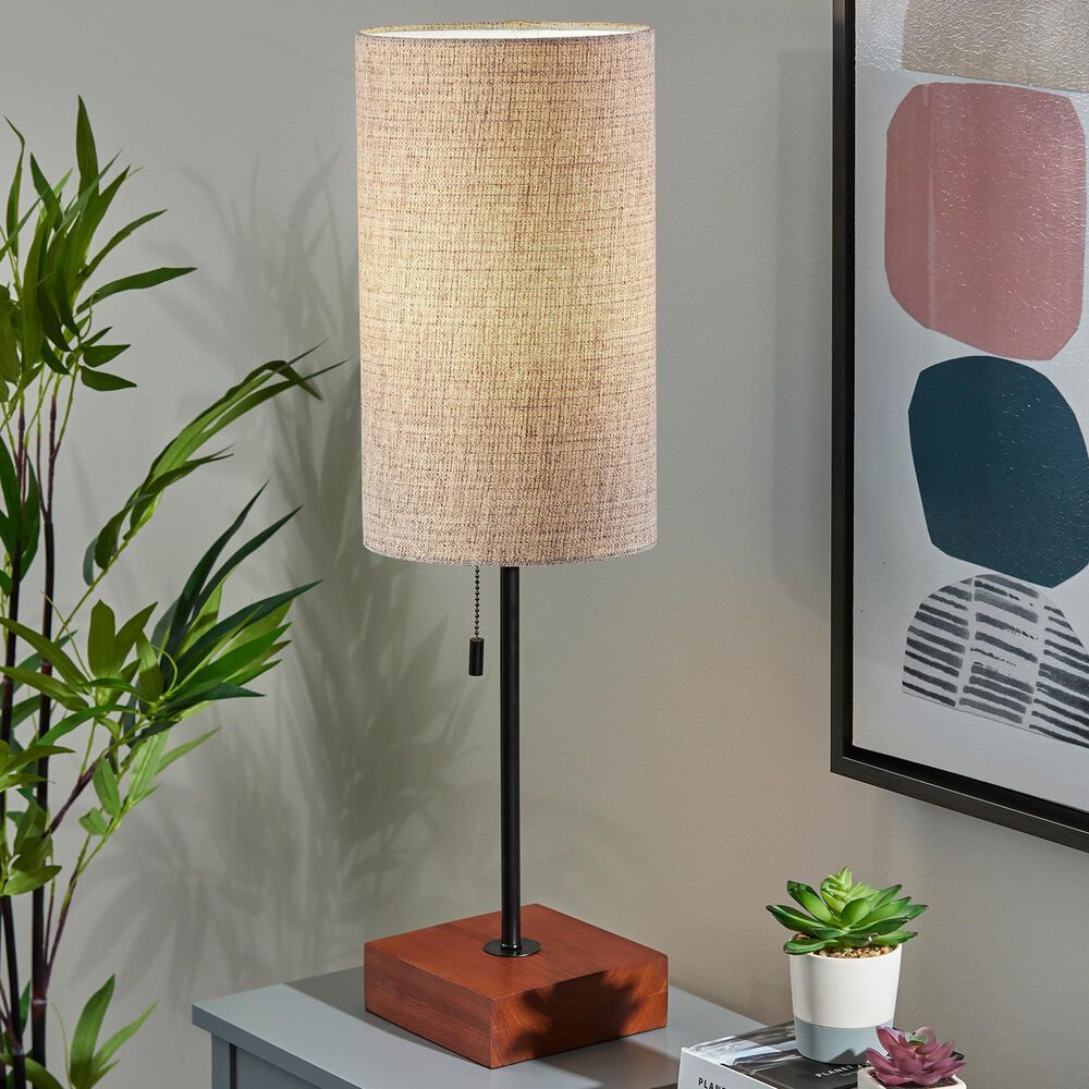 Adesso Trudy Table Lamp with Natural Shade in Black and Walnut, , large