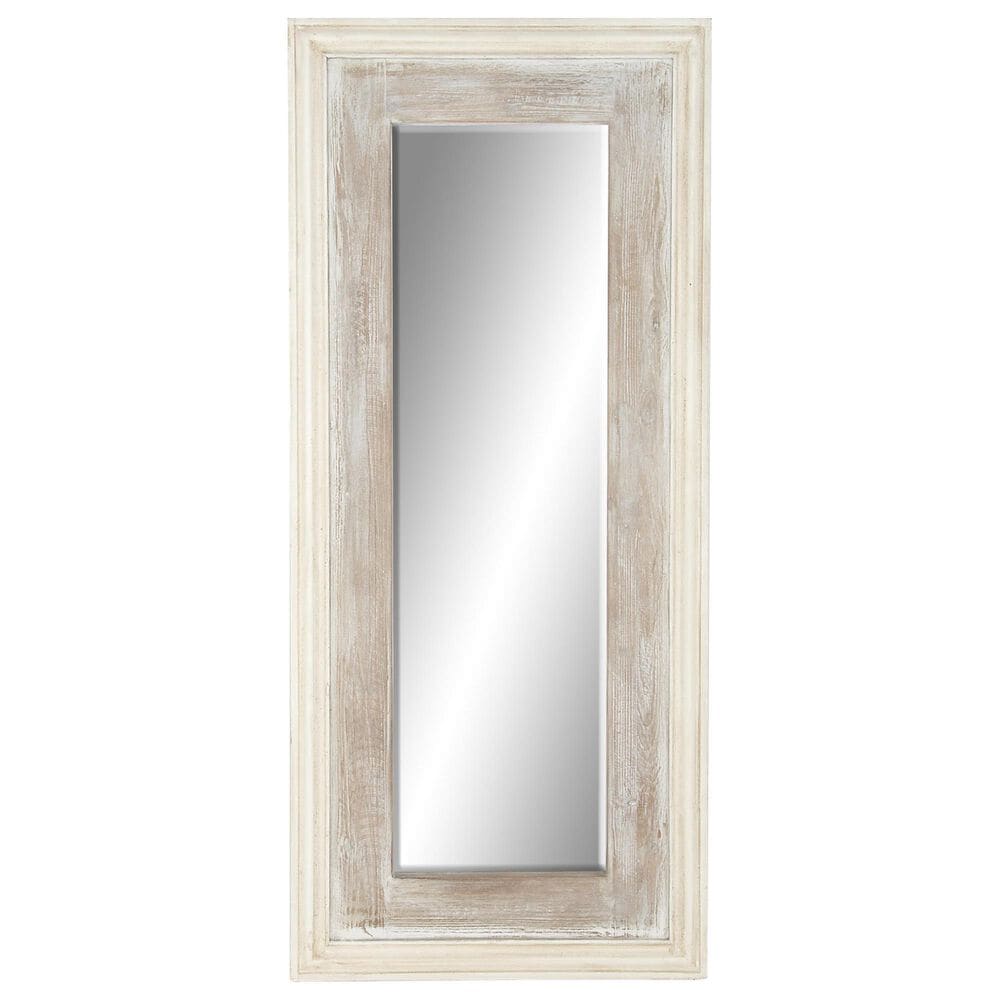 Maple and Jade 59&quot; x 26&quot; Wood Wall Mirror in Distressed White, Gray and Brown, , large