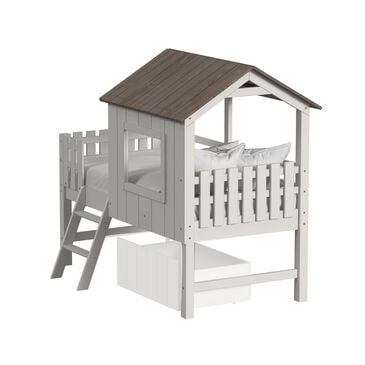 Eastern Shore Lodge Twin over Loft Complete Bunk Bed with Ladder and Fencing in Cookies and Cream, , large