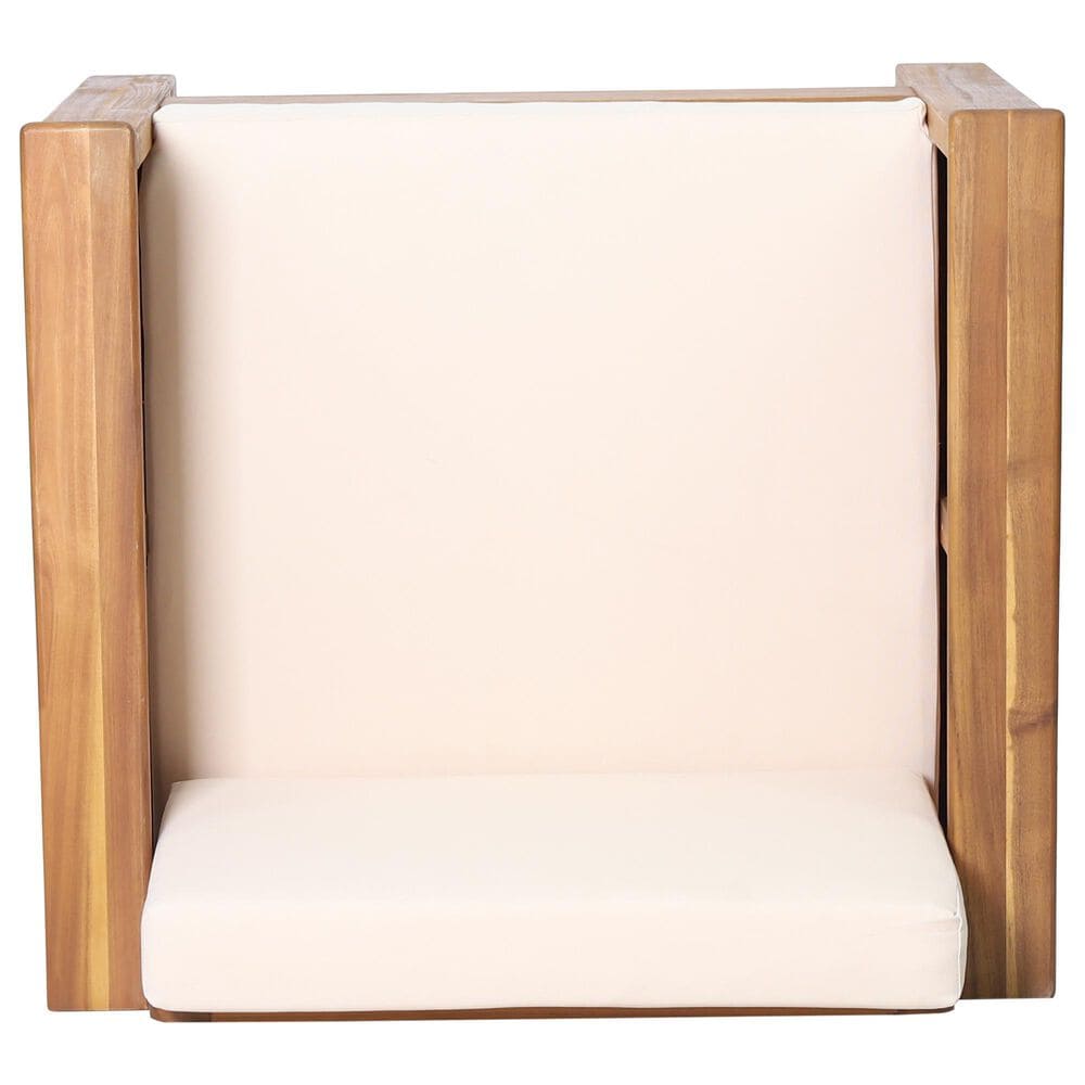Hearth and Haven Outdoor Acacia Wood Club Chair with Beige Cushions in Teak, , large