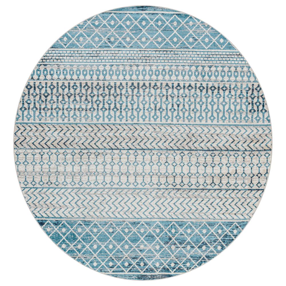 Surya Lavadora 6"7" Round Ink Blue, Black, Light Beige and Light Gray Area Rug, , large