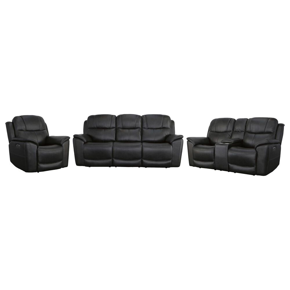 Flexsteel Crew 3-Piece Power Reclining Living Room Set in Raven Black, , large