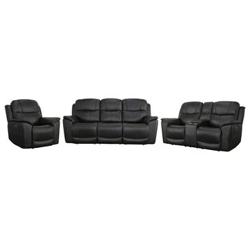 Flexsteel Crew 3-Piece Power Reclining Living Room Set in Raven Black, , large