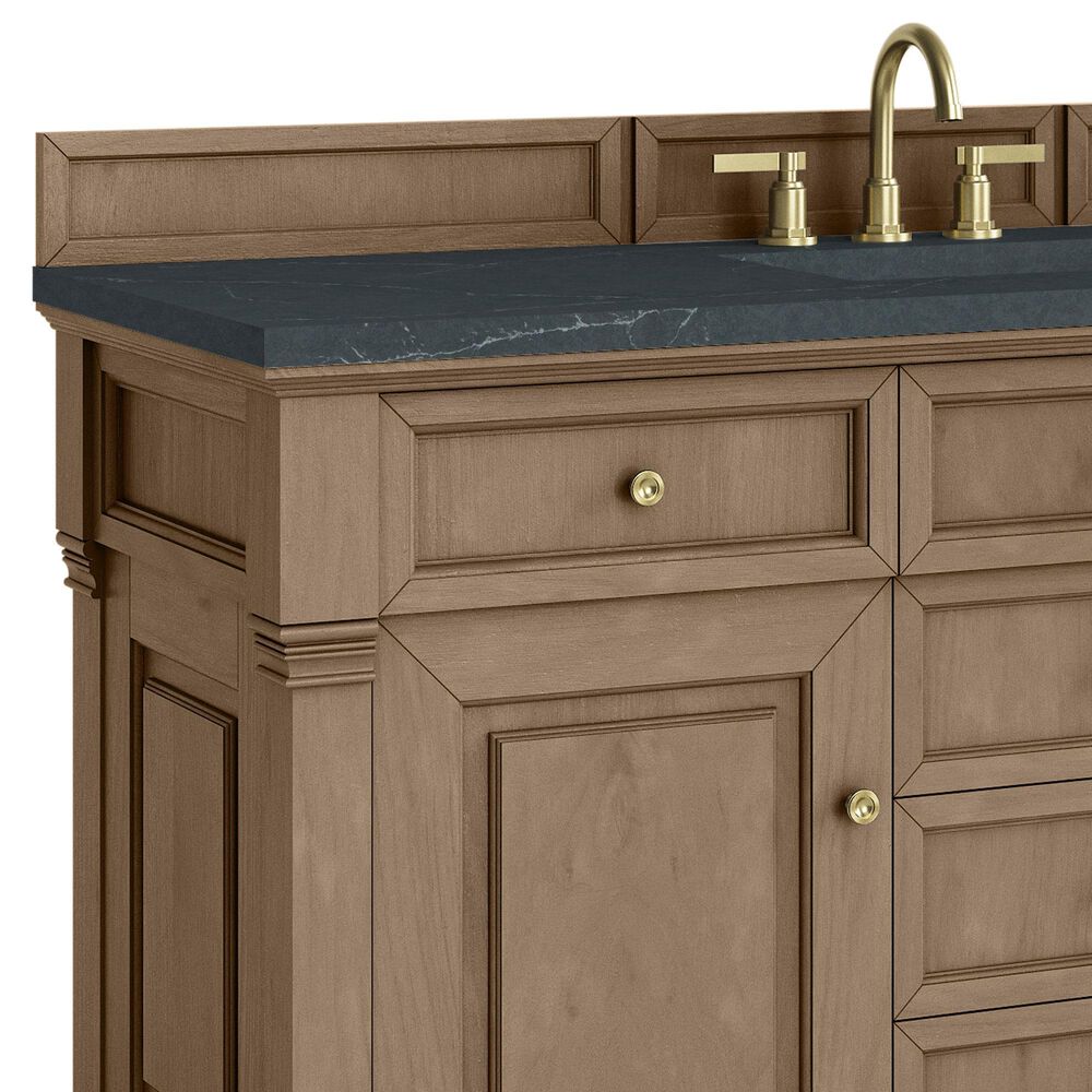 James Martin Vanities Brookfield 60&quot; Single Bathroom Vanity in Pecan with 3 cm Charcoal Soapstone Quartz Top and Rectangular Sink, , large