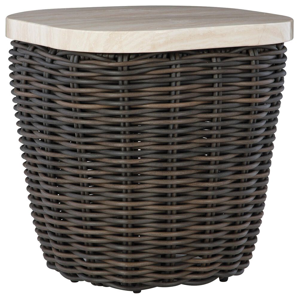 Ashley Kimora Patio Square End Table in Beige and Dark Brown - Table Only, , large