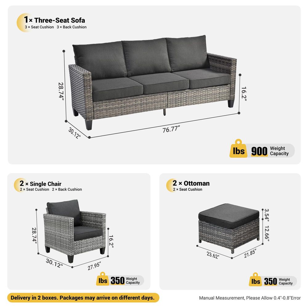 HOMLUX HOMLUX 5-Piece Outdoor Wicker Patio Furniture Set, High Back Rattan Sofa with Chairs, Ottomans &amp; Cushions in Black, , large
