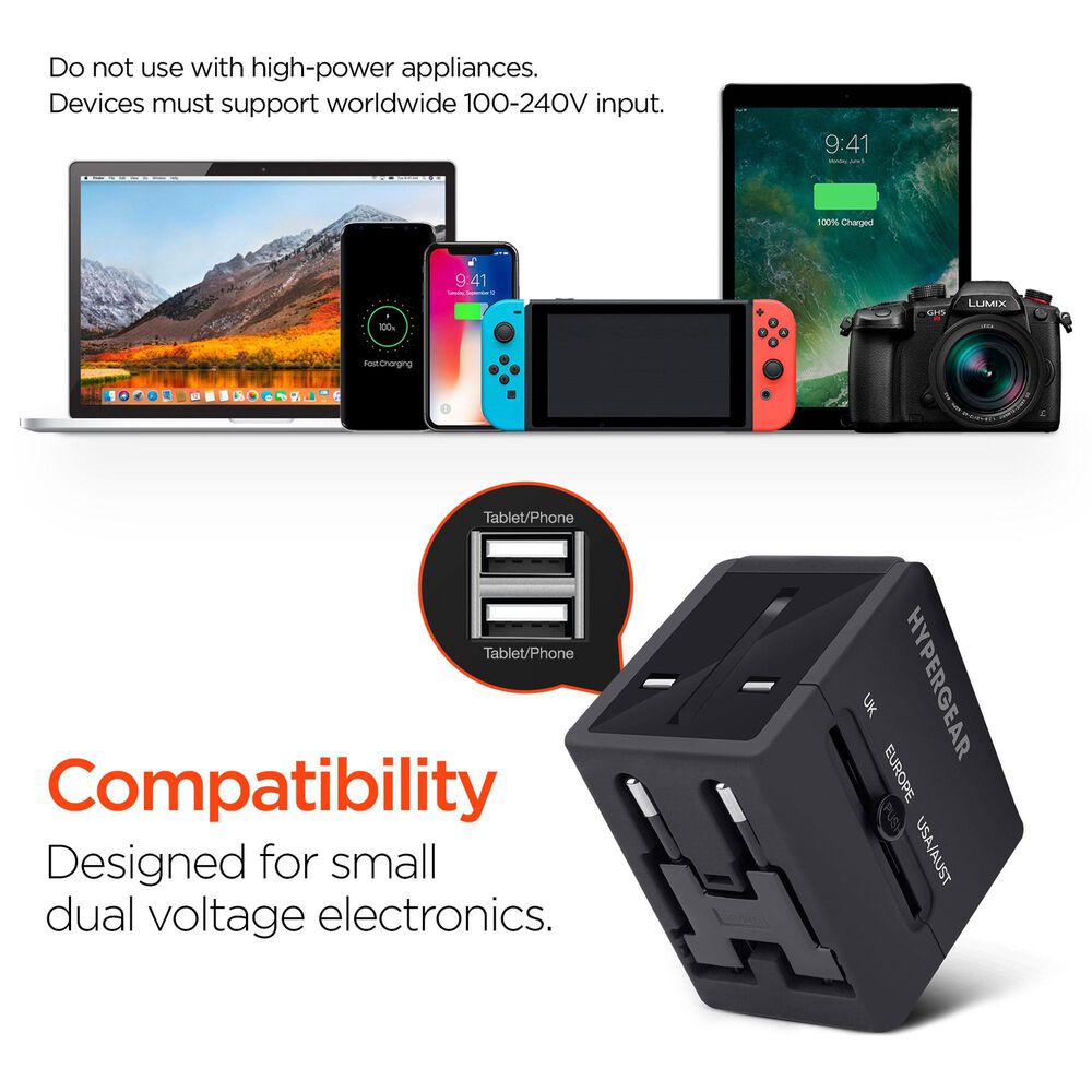 Hypercel All-In-One World Travel Adapter in Black, , large