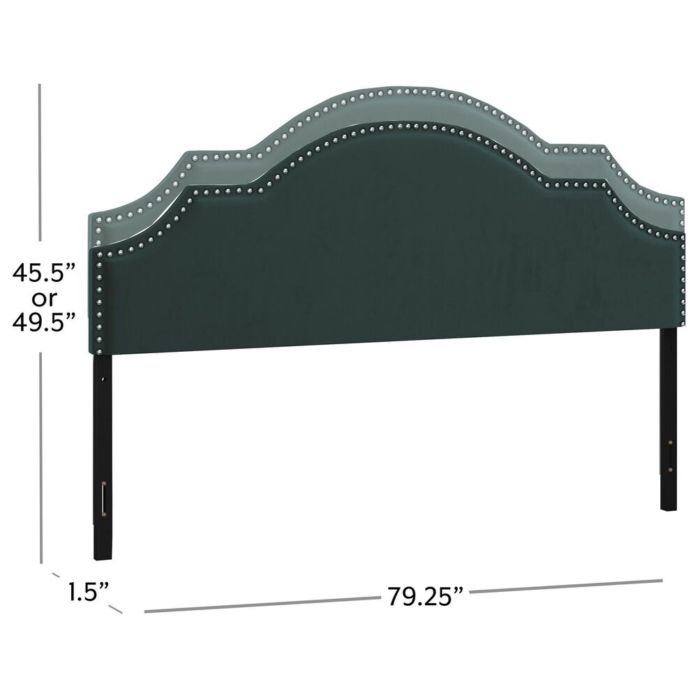 The Monday Company Cynthia Upholstered King Adjustable Headboard with Nickel Nail Heads in Green Velvet, , large