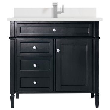James Martin Vanities Brittany 36" Single Bathroom Vanity in Black Onyx with Single Hole 3 cm White Zeus Quartz Top and Rectangular Sink, , large