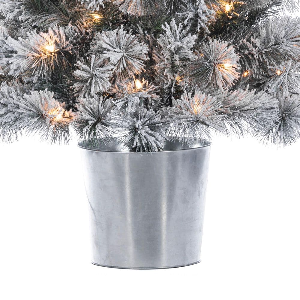 The Gerson Company 4.5&#39; Potted Pre-Lit Flocked Pine Artificial Needle Boise Pine with White Lights in Green, , large