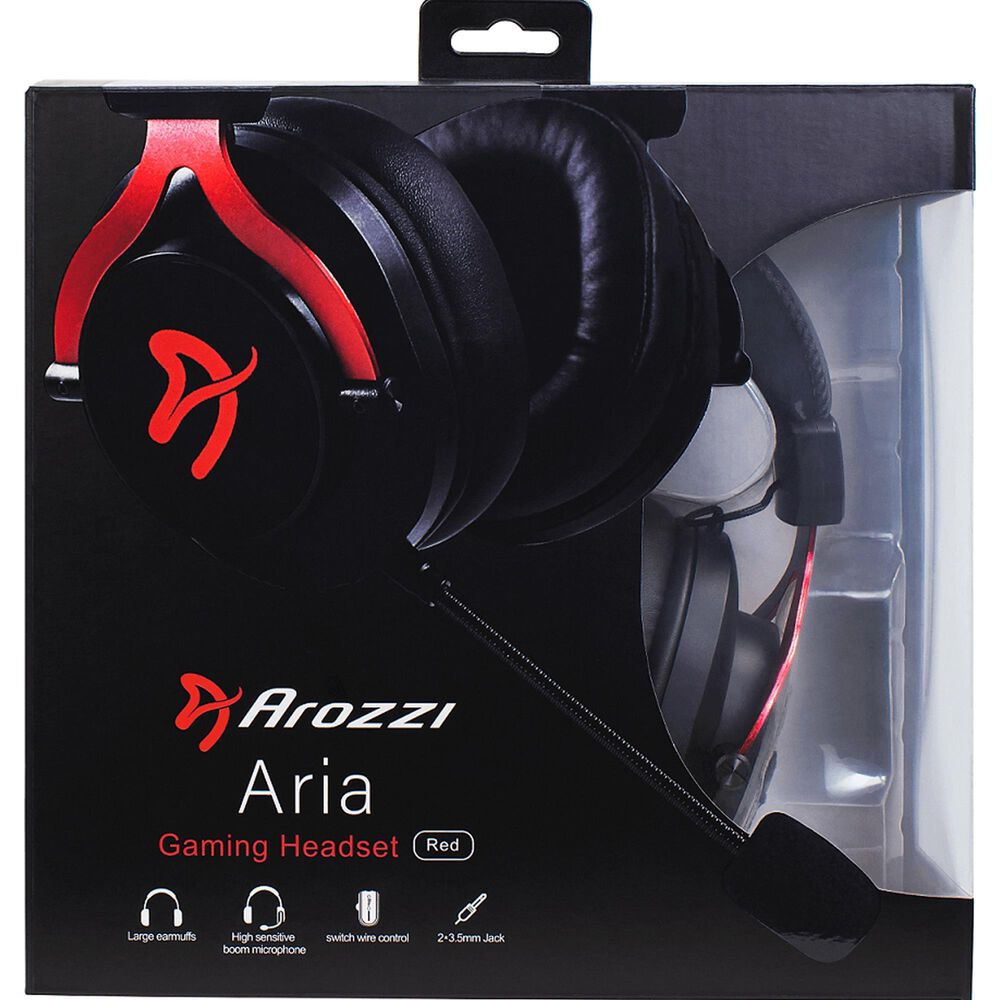 Arozzi Aria Gaming Headset with Detachable Microphone, 50mm Drivers, Microphone Mute Button, Volume Control, Aluminum Frame, and 7.25 ft Braided Cable - Red, , large