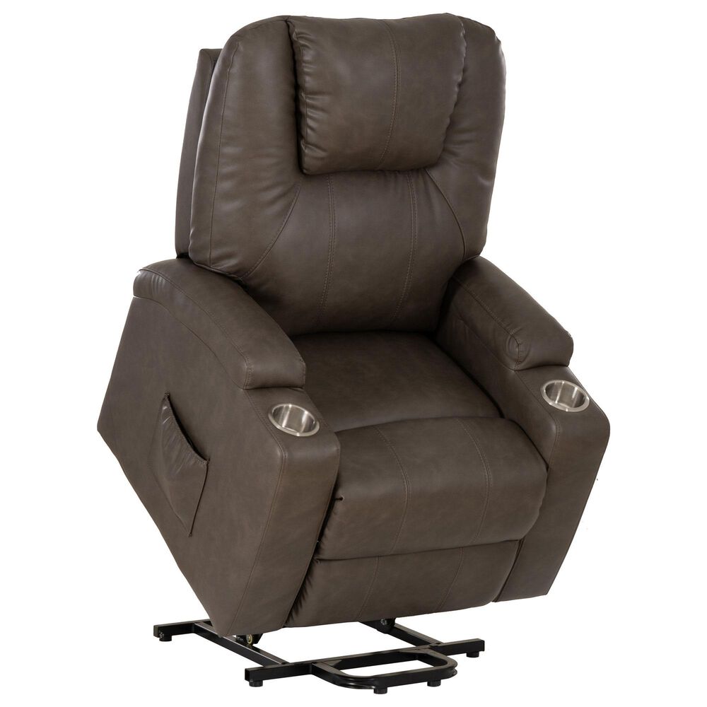 Linon Home Decor Peoria Power Lift Recliner in Mushroom, , large