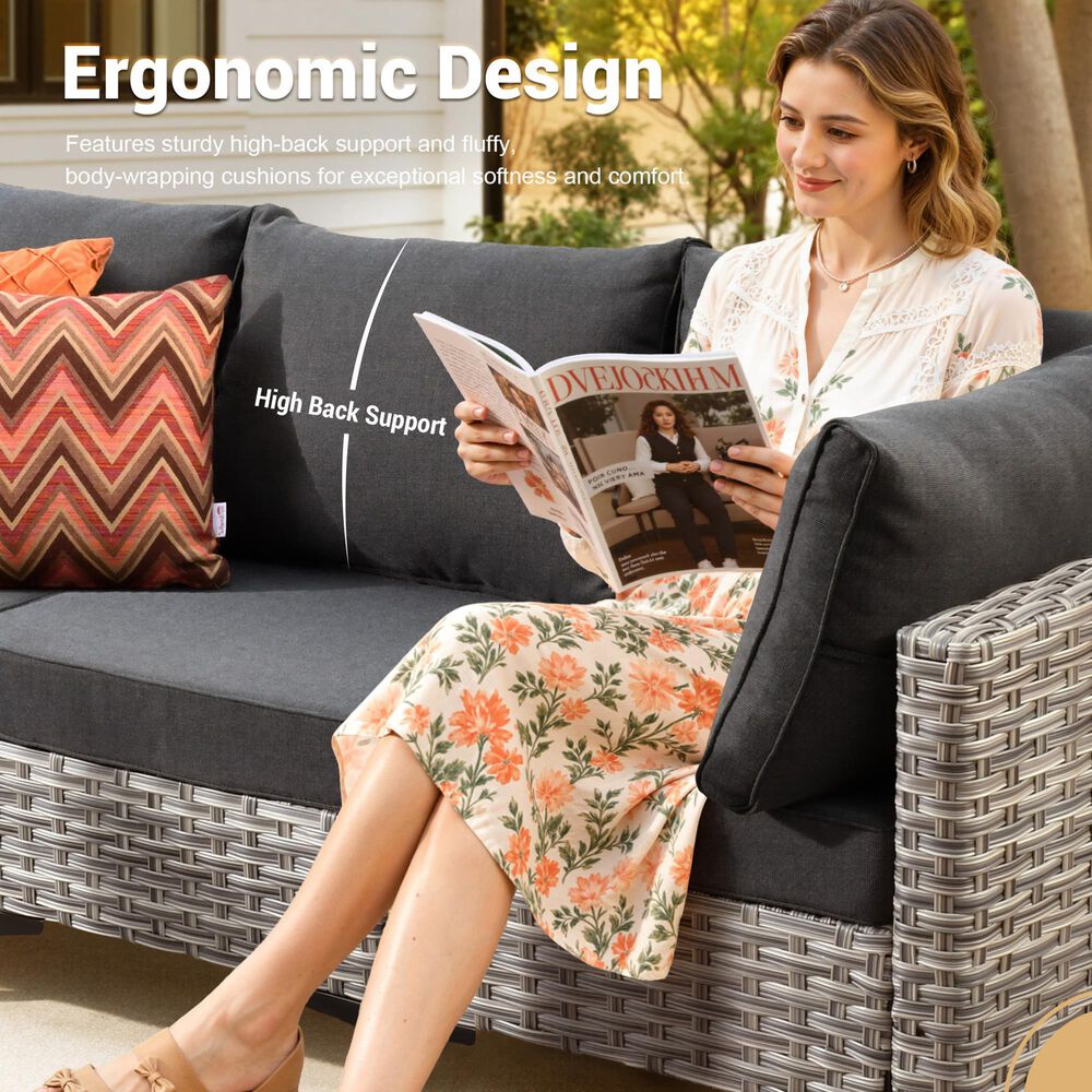 HOMLUX 11-Piece Patio Conversation Set with LED Coffee Table in Black, , large