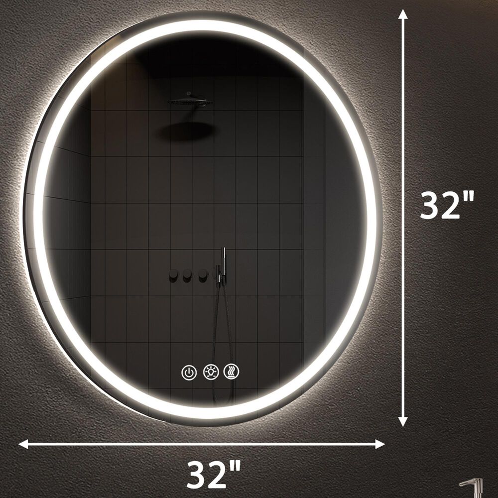 HOMLUX 32" Round LED Bathroom Makeup Mirror in Silver, , large