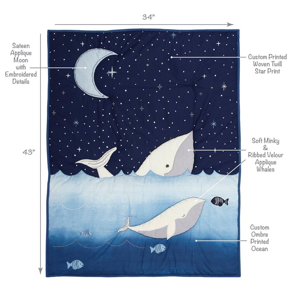 Lambs and Ivy Bubbles and Squirt Whale/Ocean Aquatic 3-Piece Baby Crib Bedding Set in Blue and White, , large