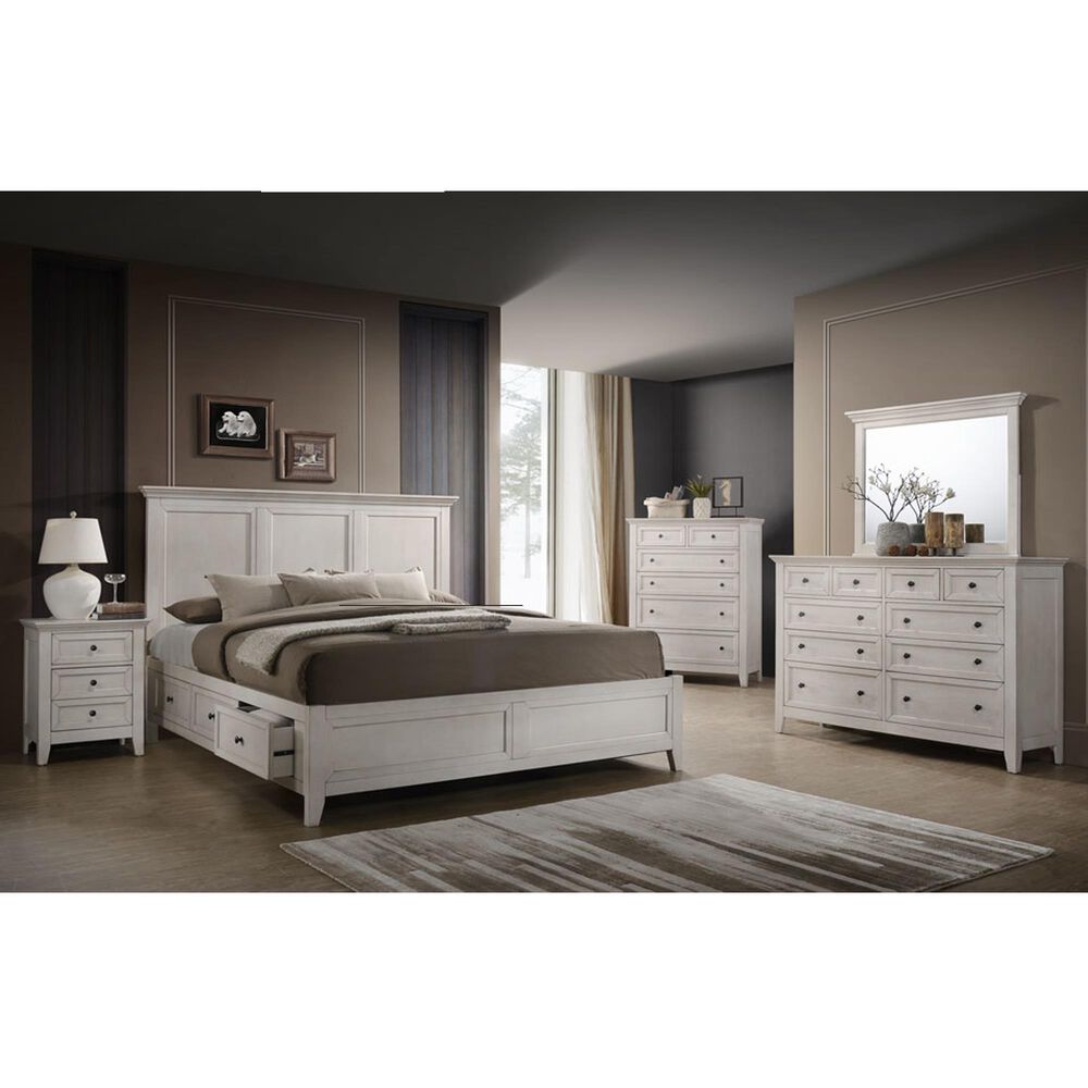 Hawthorne Furniture San Mateo 4-Piece Queen Storage Bedroom Set in Rustic White, , large