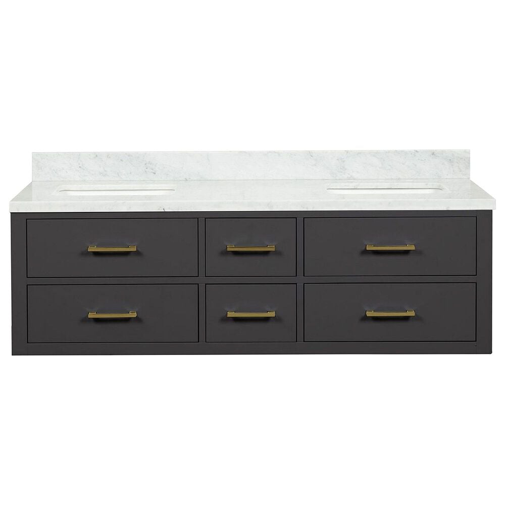 Lexora Home Castor 60&quot; Double Bathroom Vanity in Black with 2 cm White Carrara Marble Top and Rectangular Sinks, , large