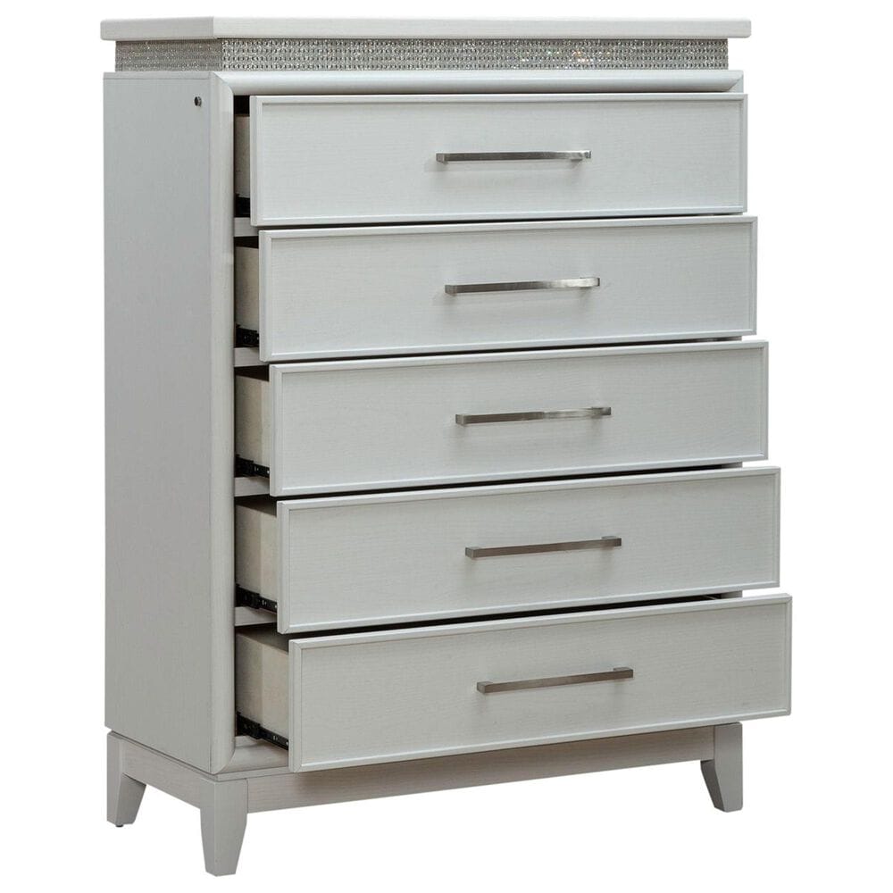 Belle Furnishings Reflections 5-Drawer Chest in Pearl White and Rhinestone, , large