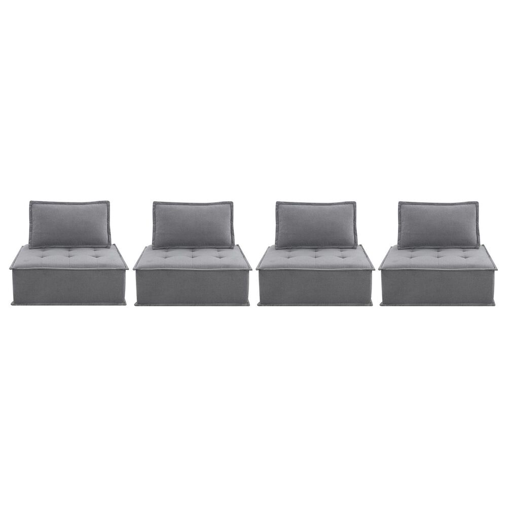 Elements International Paxton 4-Piece Armless Modular Sectional in Charcoal, , large