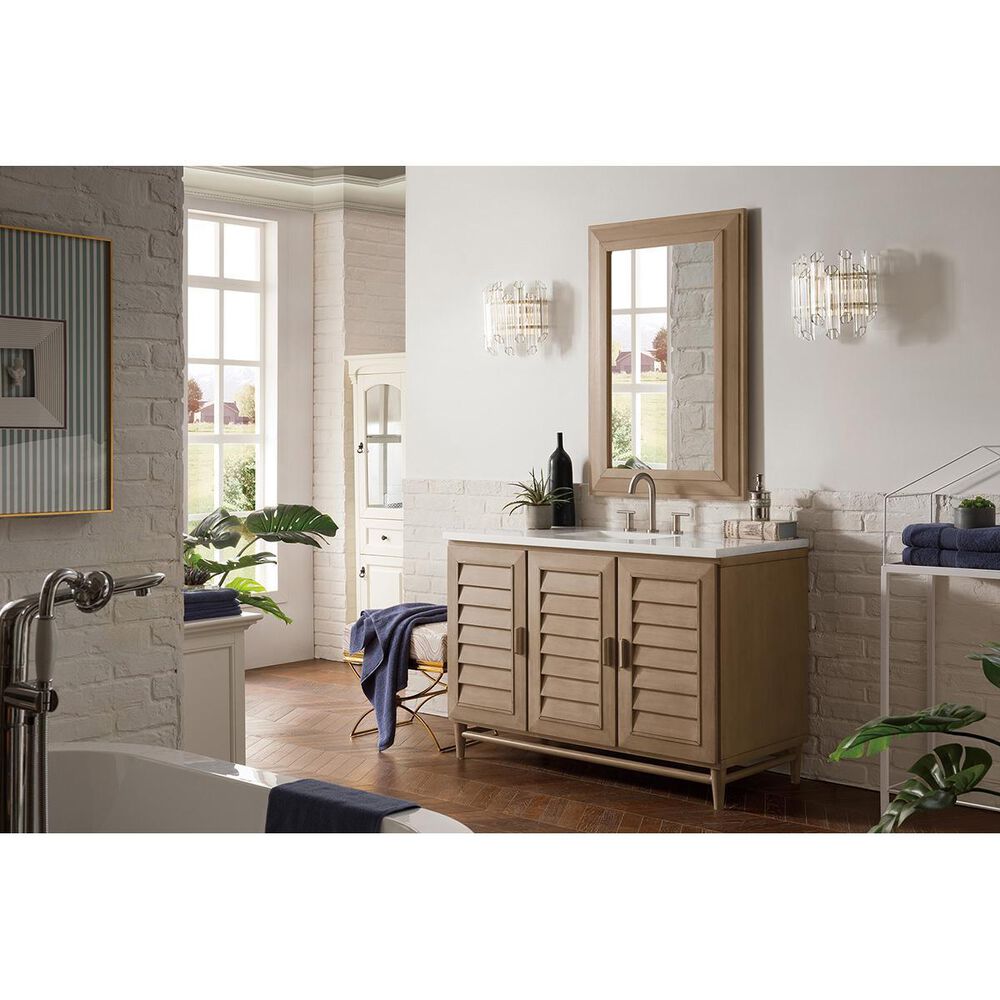 James Martin Vanities Portland 48&quot; Single Vanity in White Washed Walnut with 3 cm Arctic Fall Solid Surface Top, , large