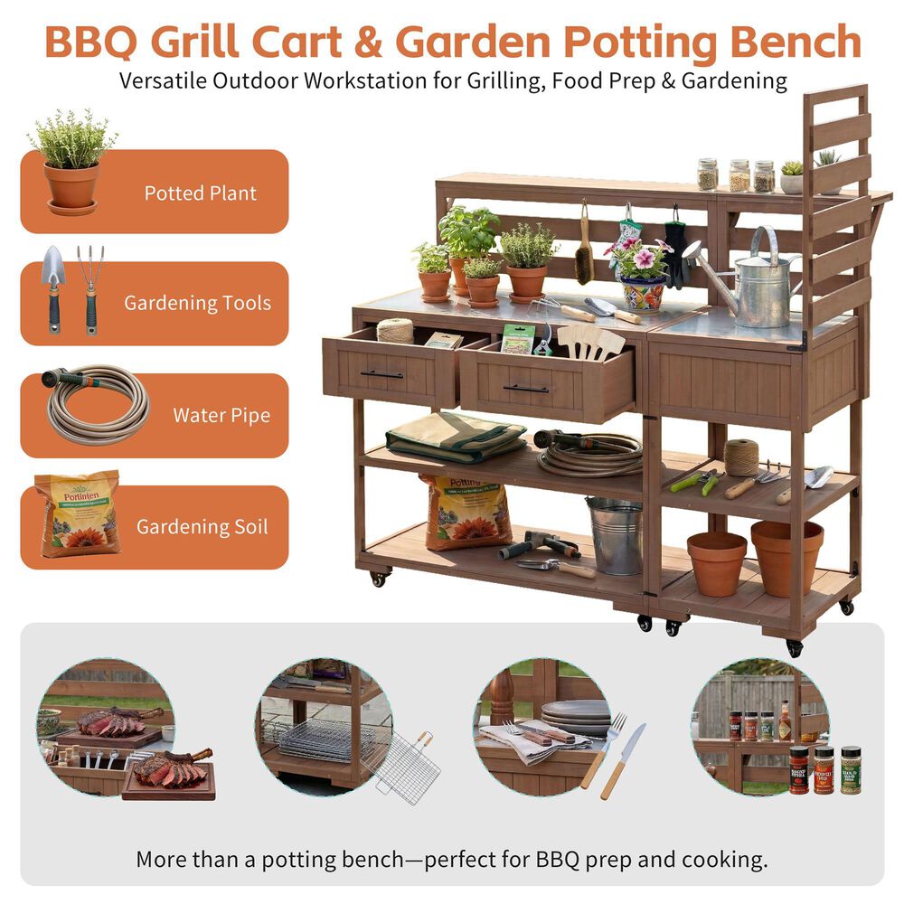 HOMLUX 62.3'' Outdoor Kitchen Island in Brown, , large