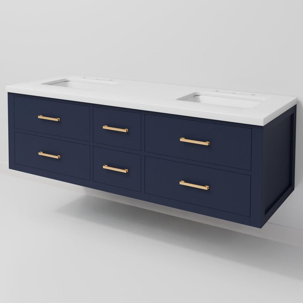 Lexora Home Castor 60" Double Bathroom Vanity in Blue with 2 cm White Cultured Marble Top and Rectangular Sinks, , large