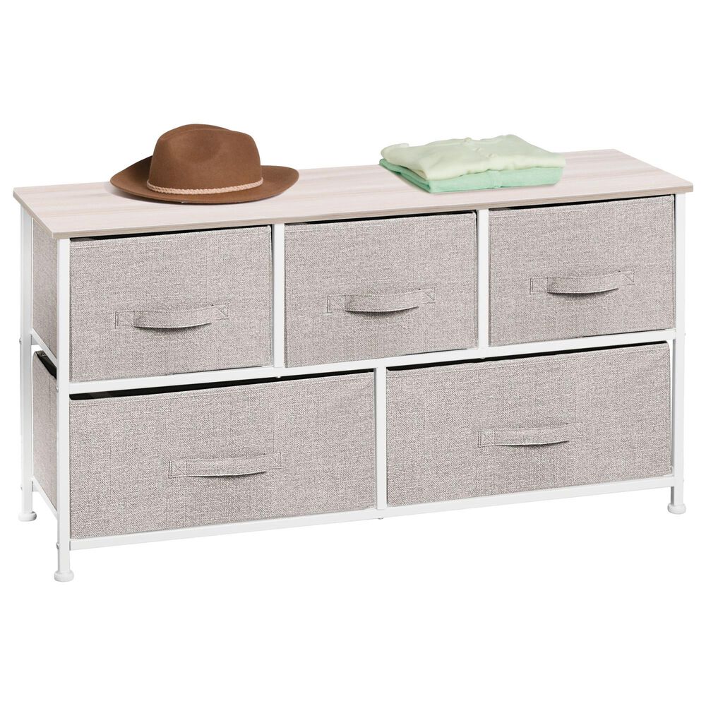mDesign 5-Drawer Wide Dresser with Fabric Drawers in Linen, , large