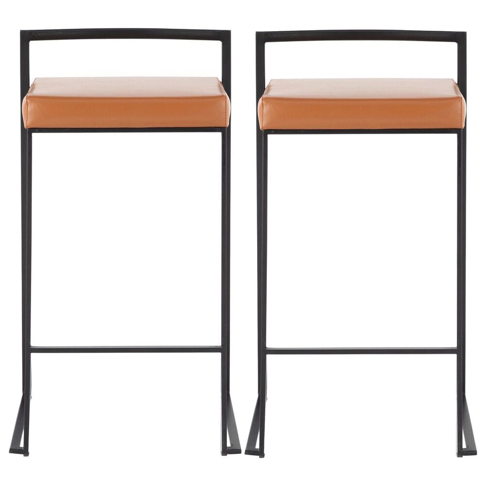 Lumisource Fuji Stackable Counter Stool with Camel Faux Leather Cushion in Black &#40;Set of 2&#41;, , large