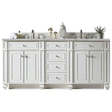 James Martin Vanities Bristol 72" Double Bathroom Vanity in Bright White with 3 cm Victorian Silver Quartz Top and Rectangular Sinks, , large
