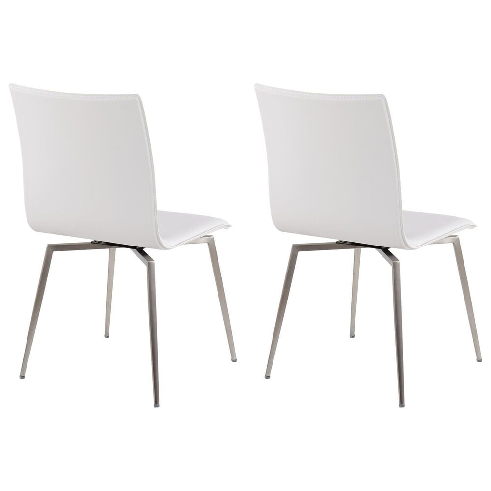 Lumisource Mason Swivel Side Chair with White Upholstered in Brushed Stainless Steel (Set of 2), , large