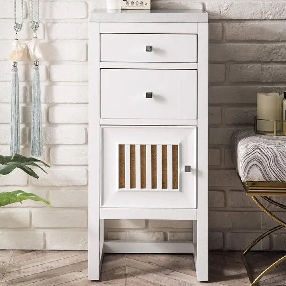 James Martin Vanities Athens 15" Left Single Bathroom Vanity in Glossy White with 3 cm Arctic Fall Solid Surface Top and Rectangle Sink, , large