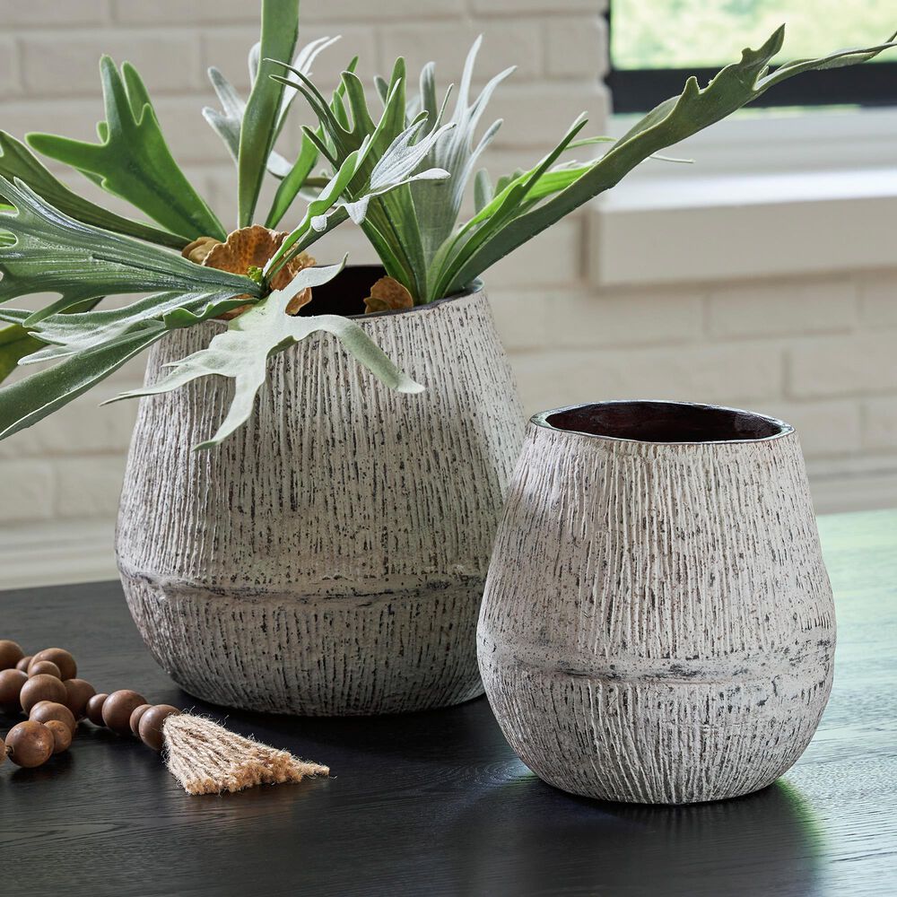 Ashley Claymount 10&quot; Vase in Distressed White and Brown, , large