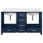 Lexora Home Jacques 60" Double Bathroom Vanity in Navy Blue with 2 cm White Cultured Marble Top and Rectangular Sinks, , large