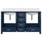 Lexora Home Jacques 60" Double Bathroom Vanity in Navy Blue with 2 cm White Cultured Marble Top and Rectangular Sinks, , large