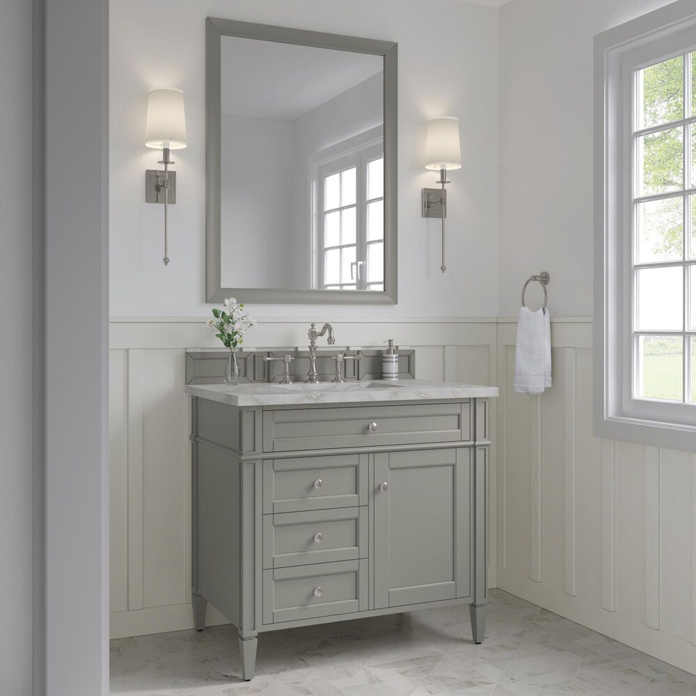 James Martin Vanities Brittany 36&quot; Single Bathroom Vanity in Urban Gray with 3 cm Victorian Silver Quartz Top and Rectangular Sink, , large