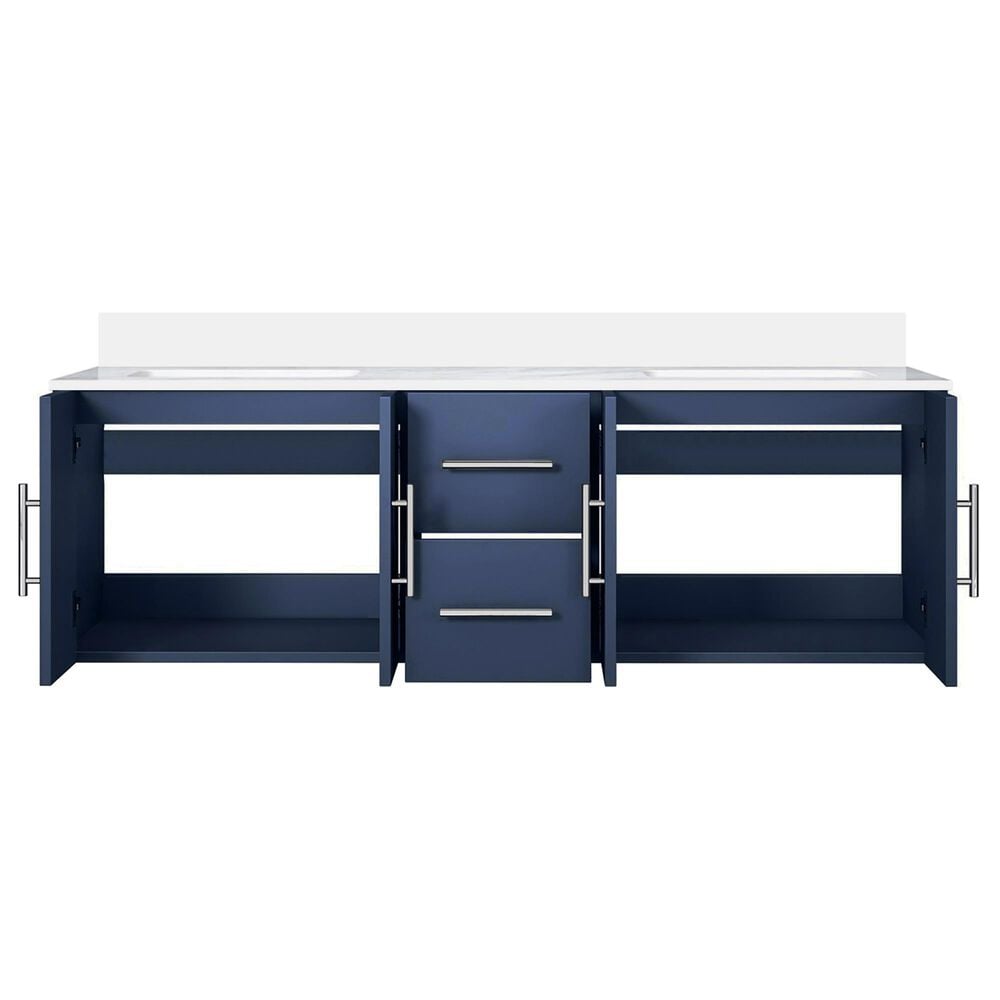 Lexora Home Geneva 60&quot; Double Bathroom Vanity in Navy Blue with 2 cm White Quartz Top and Rectangular Sinks, , large