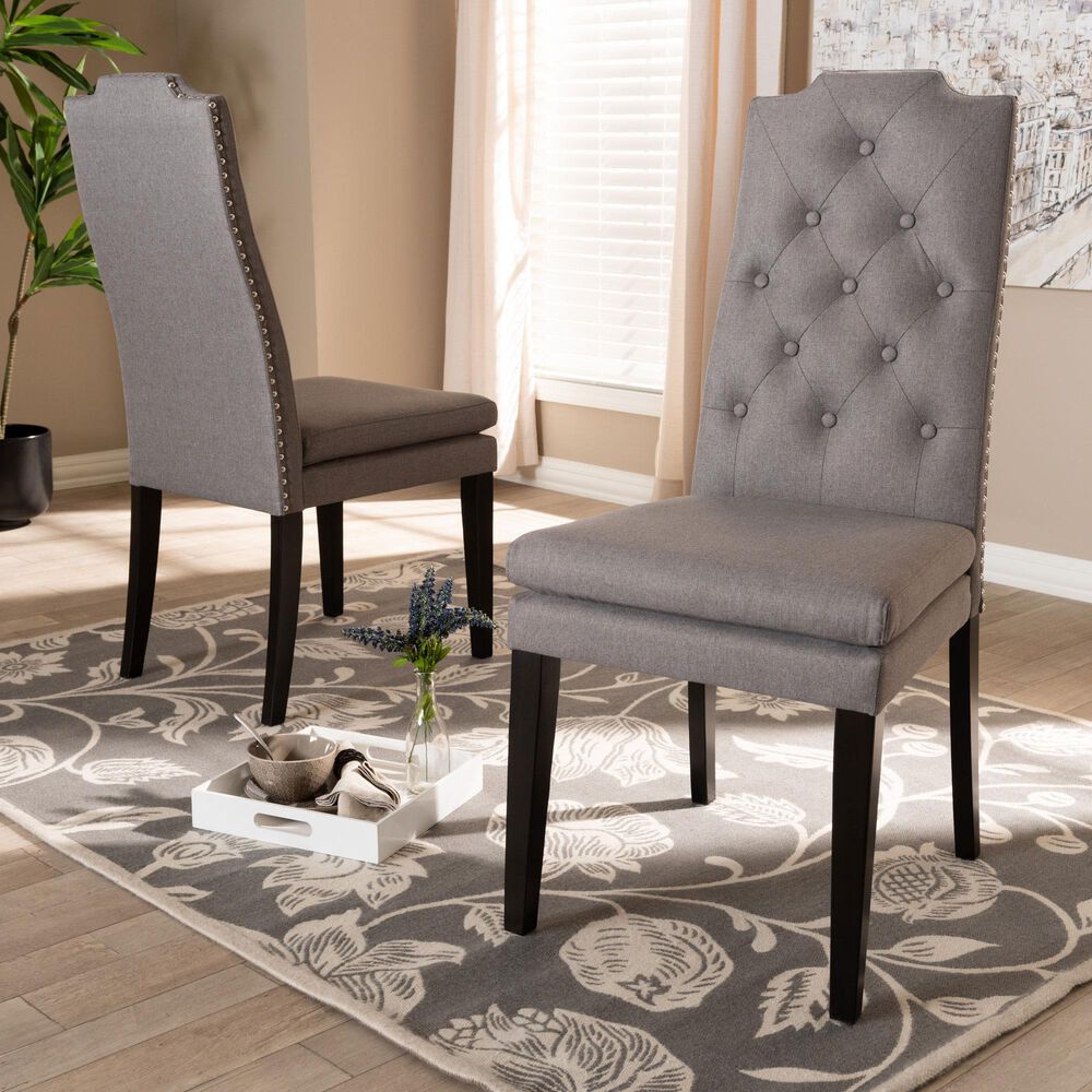 Baxton Studio Dylin Side Chair with Gray Cushion in Espresso Brown (Set of 2), , large
