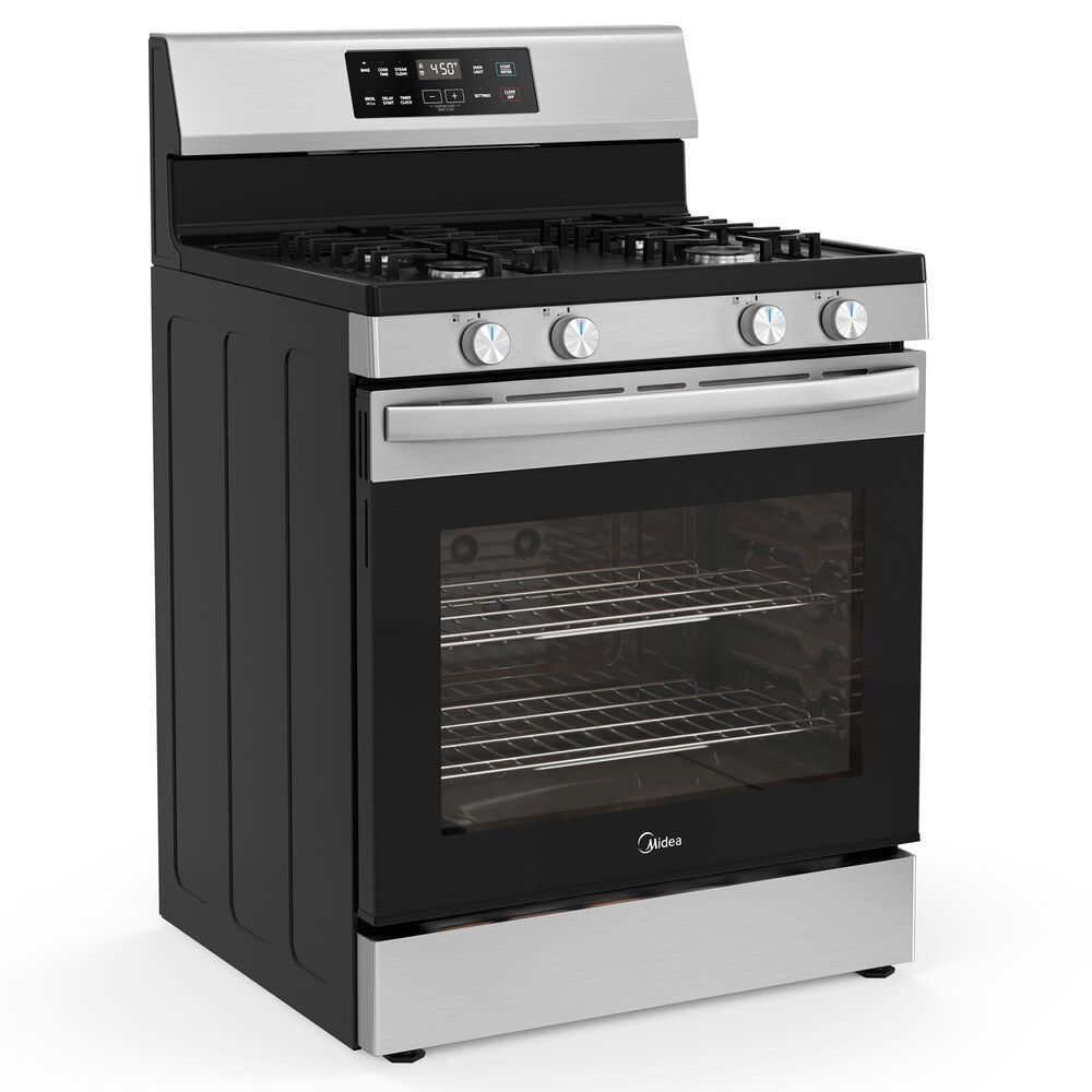 Midea 6.1 Cu. Ft. 4-Burner Freestanding Gas Range with Steam Cleaning in Stainless Steel, , large