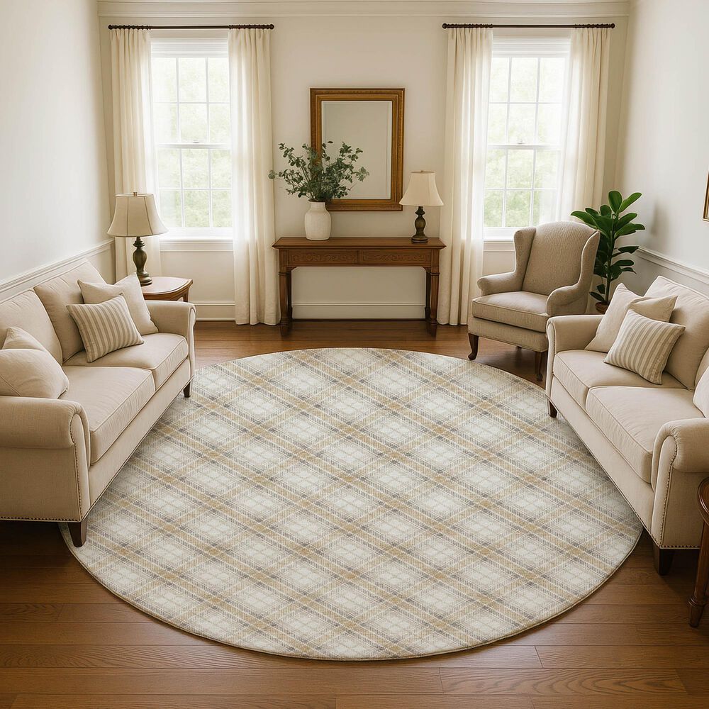 Dalyn Rug Company Soft Essentials Plaid Ivory 8' Round Indoor/Outdoor Area Rug, , large