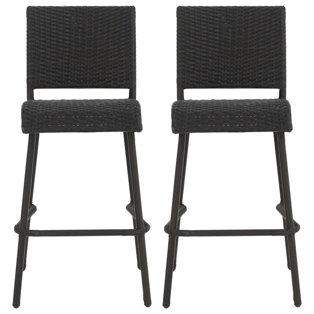 Hearth and Haven Outdoor Rattan Armless Barstool in Dark Brown (Set of 2), , large