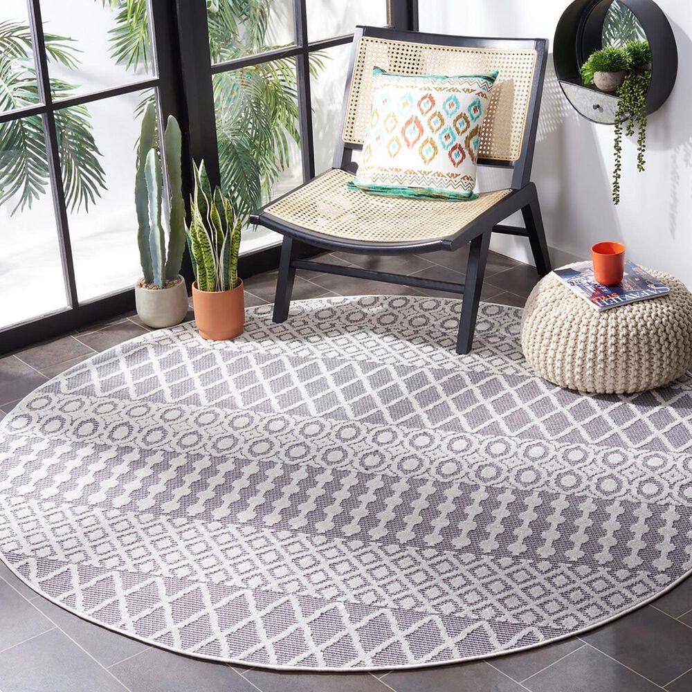 Safavieh Cabana CBN652A 6&#39;7&quot; Round Ivory and Grey Area Performance Rug, , large