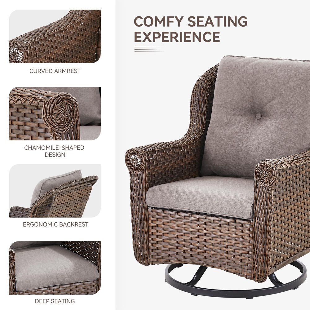 Sunwell Garden 36" Patio Swivel Glider Chair with Wicker Armrest in Navy (Set of 2), , large