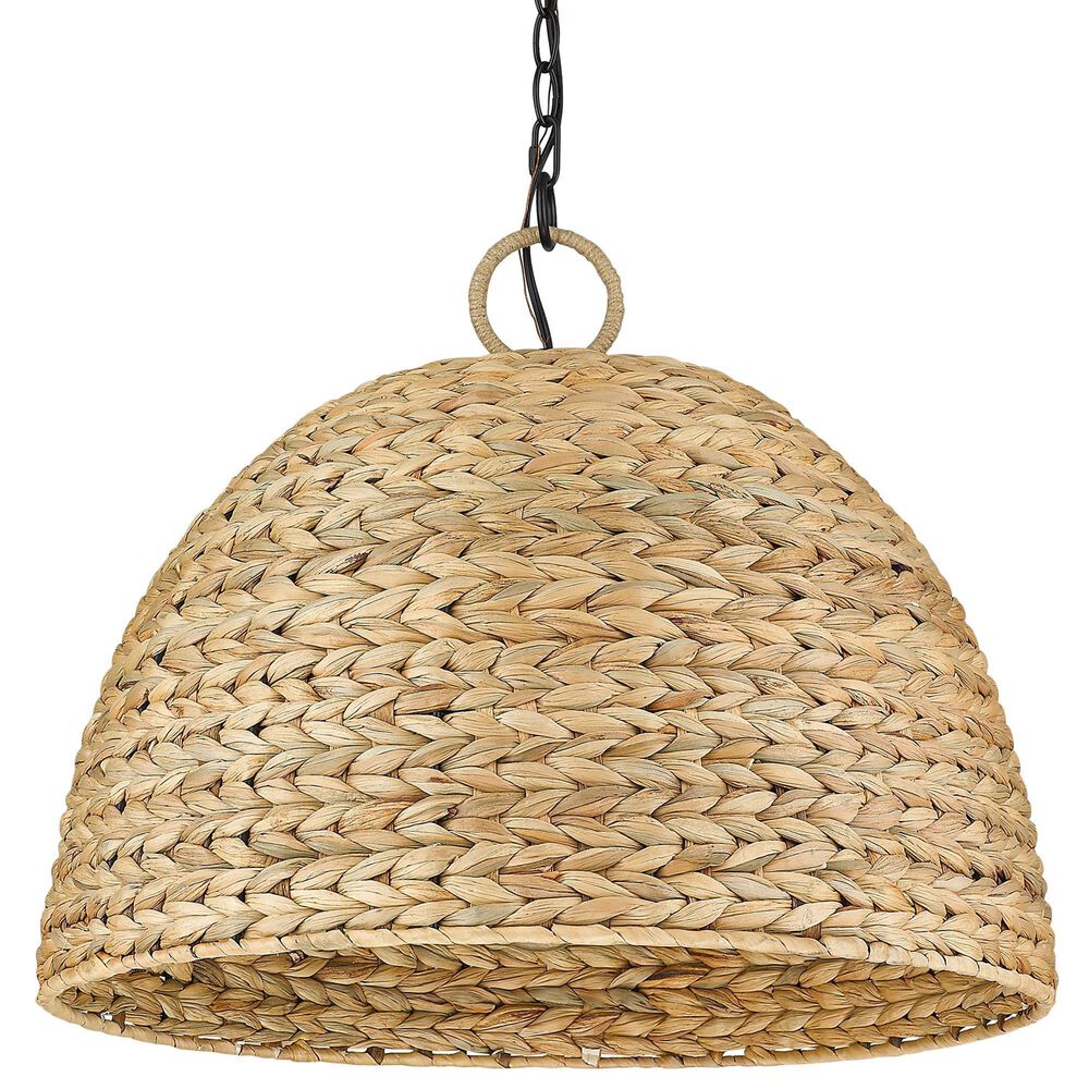 Golden Lighting Rue 5-Light Pendant in Matte Black with Woven Sweet Grass Shade, , large