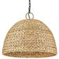 Golden Lighting Rue 5-Light Pendant in Matte Black with Woven Sweet Grass Shade, , large