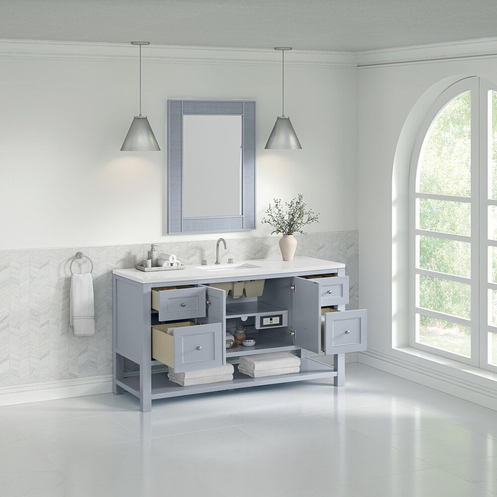 James Martin Vanities Breckenridge 60" Single Bathroom Vanity in Serenity Blue with 3 cm White Zeus Quartz Top and Rectangular Sink, , large