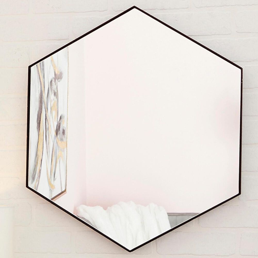Maple and Jade 24" x 21" Hexagon Wall Mirror in Matte Black, , large