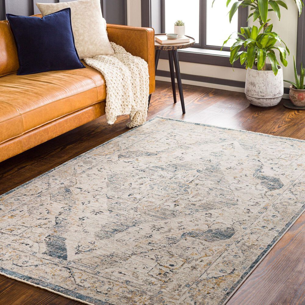 Surya Cardiff CDF-2303 Medium Gray, Light Blue, Mustard and Dark Blue 6&#39;7&quot; x 9&#39;6&quot; Area Rug, , large